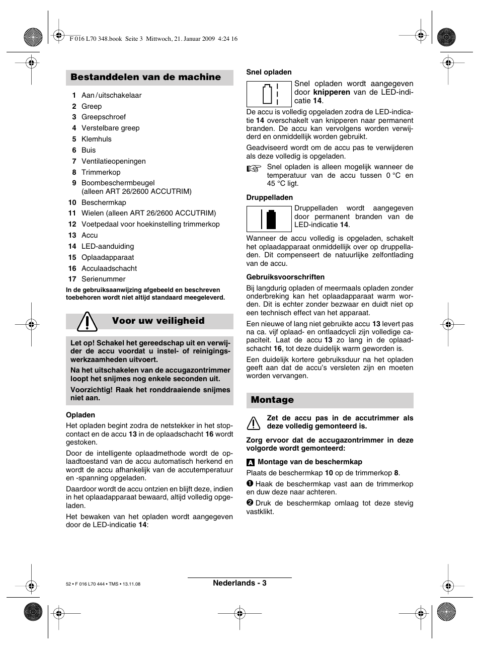 Bestanddelen van de machine voor uw veiligheid, Montage | Bosch ART 23 Accutrim User Manual | Page 52 / 201