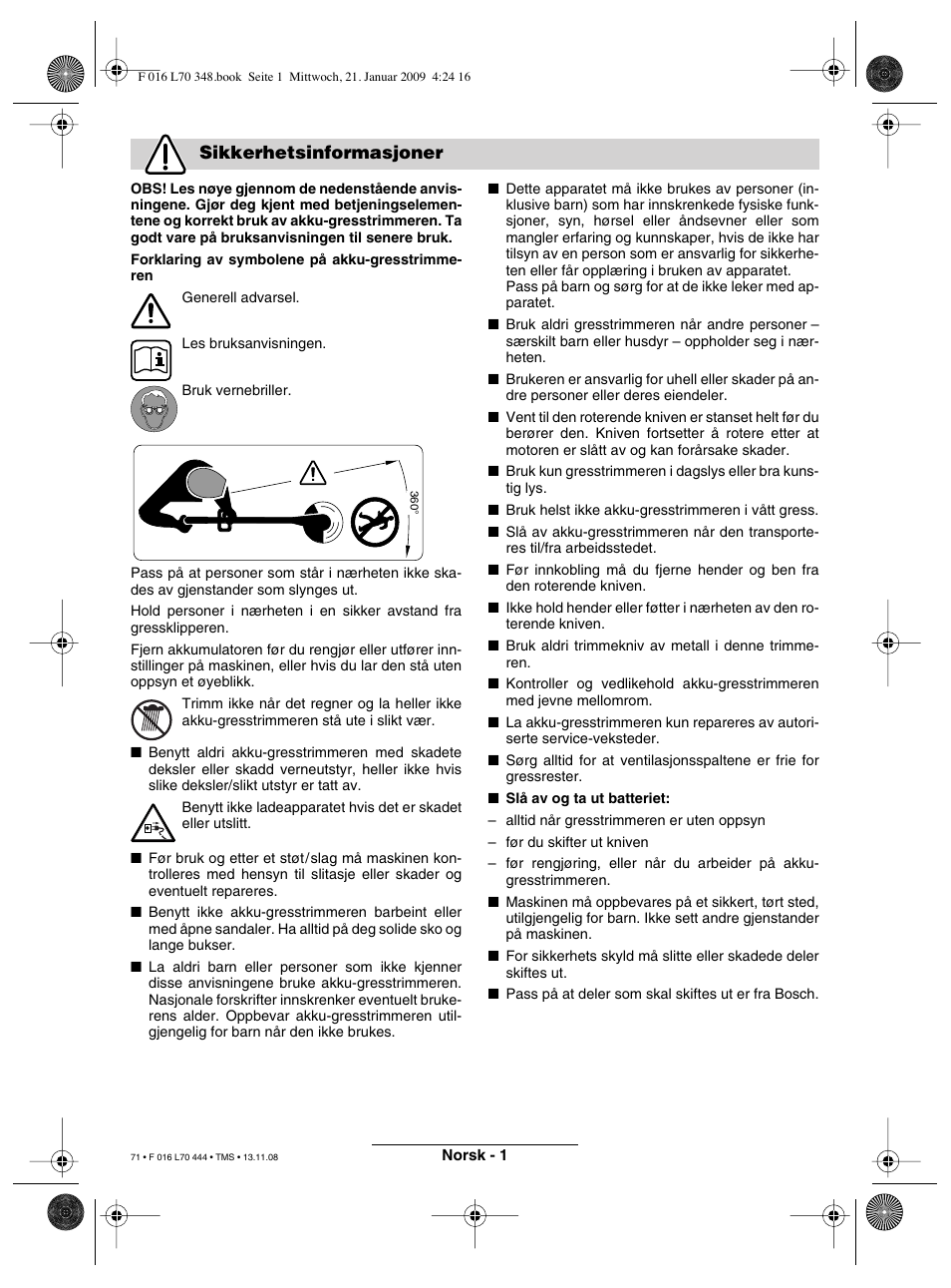 Sikkerhetsinformasjoner | Bosch ART 23 Accutrim User Manual | Page 71 / 201