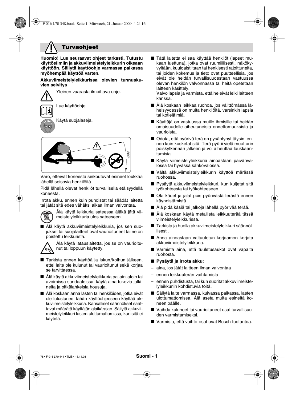 Turvaohjeet | Bosch ART 23 Accutrim User Manual | Page 78 / 201