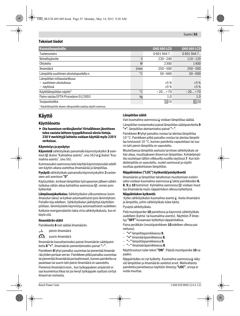 Käyttö | Bosch GHG 660 LCD Professional User Manual | Page 55 / 142