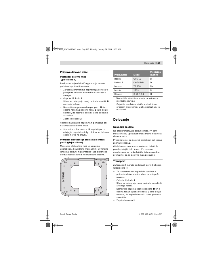 Delovanje | Bosch GTA 60 W Professional User Manual | Page 115 / 135