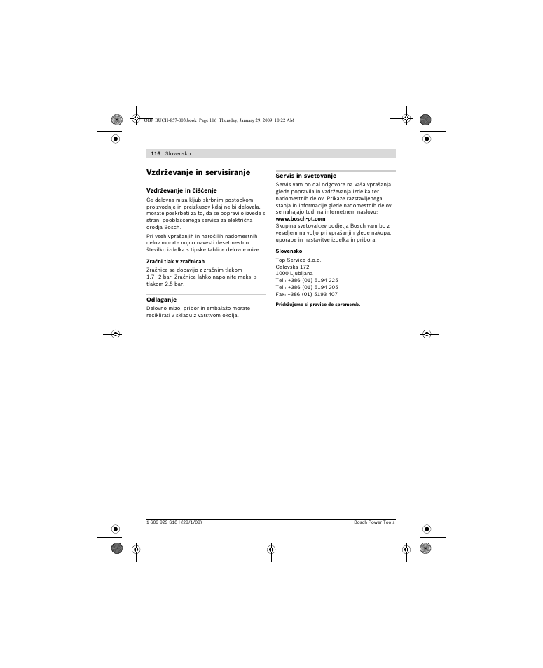 Vzdrževanje in servisiranje | Bosch GTA 60 W Professional User Manual | Page 116 / 135