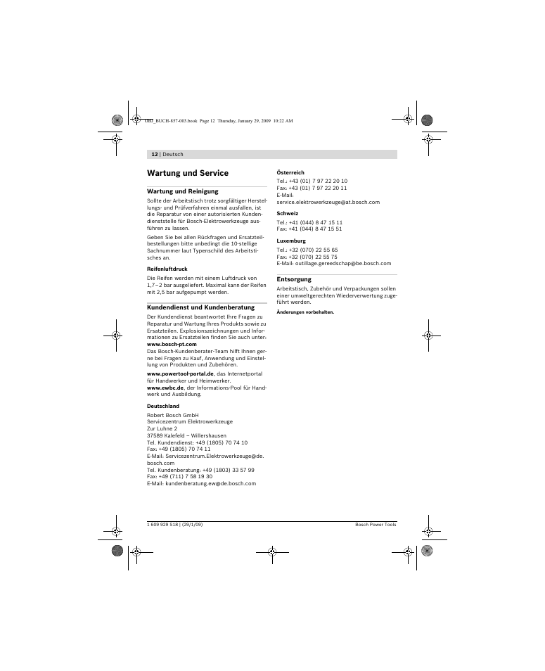 Wartung und service | Bosch GTA 60 W Professional User Manual | Page 12 / 135