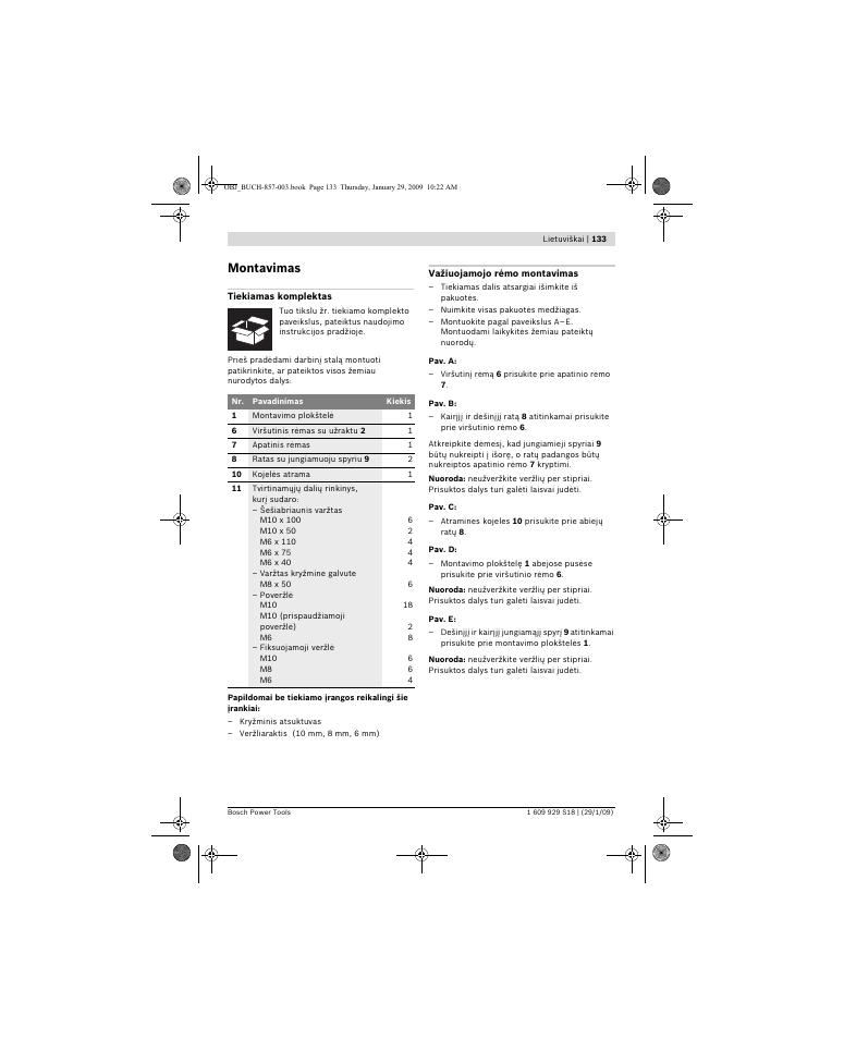 Montavimas | Bosch GTA 60 W Professional User Manual | Page 133 / 135