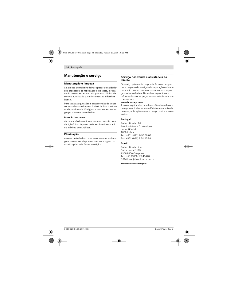 Manutenção e serviço | Bosch GTA 60 W Professional User Manual | Page 32 / 135