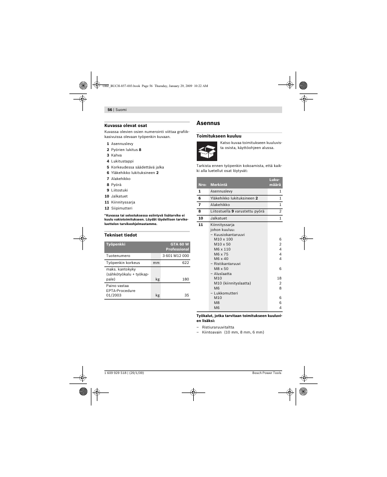 Asennus | Bosch GTA 60 W Professional User Manual | Page 56 / 135