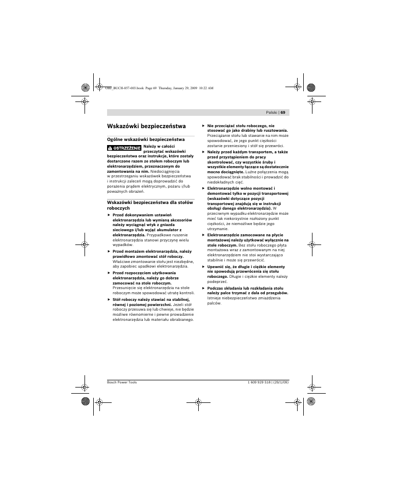 Wskazówki bezpieczeństwa | Bosch GTA 60 W Professional User Manual | Page 69 / 135