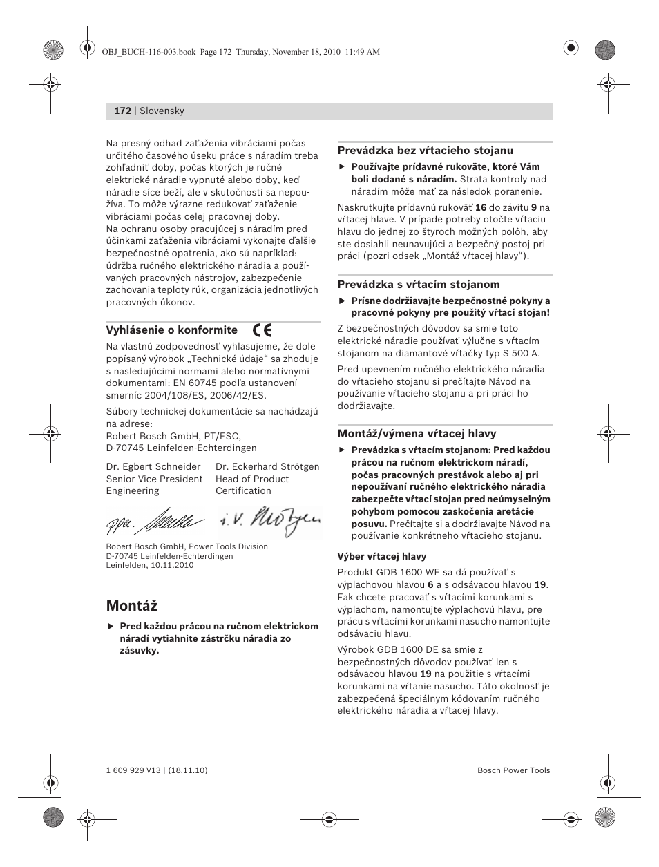 Montáž | Bosch GDB 1600 WE Professional User Manual | Page 172 / 314