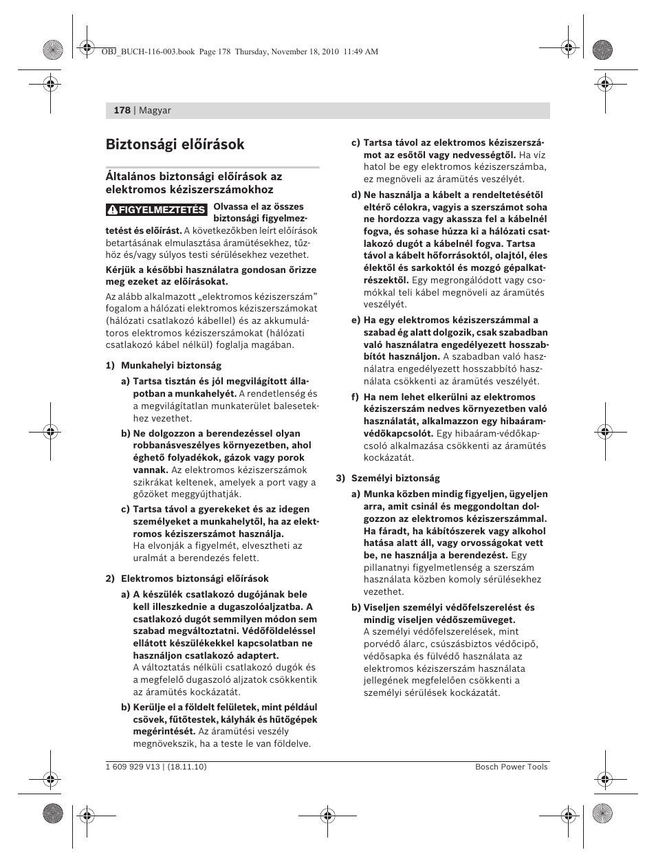 Biztonsági előírások | Bosch GDB 1600 WE Professional User Manual | Page 178 / 314