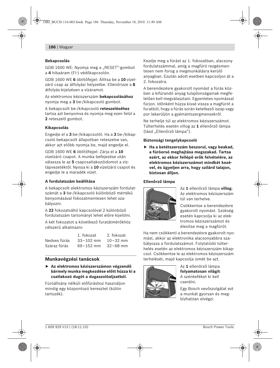 Bosch GDB 1600 WE Professional User Manual | Page 186 / 314