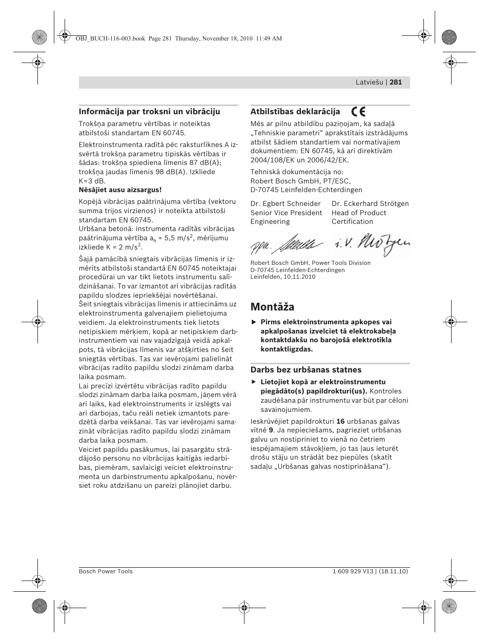 Montāža | Bosch GDB 1600 WE Professional User Manual | Page 281 / 314
