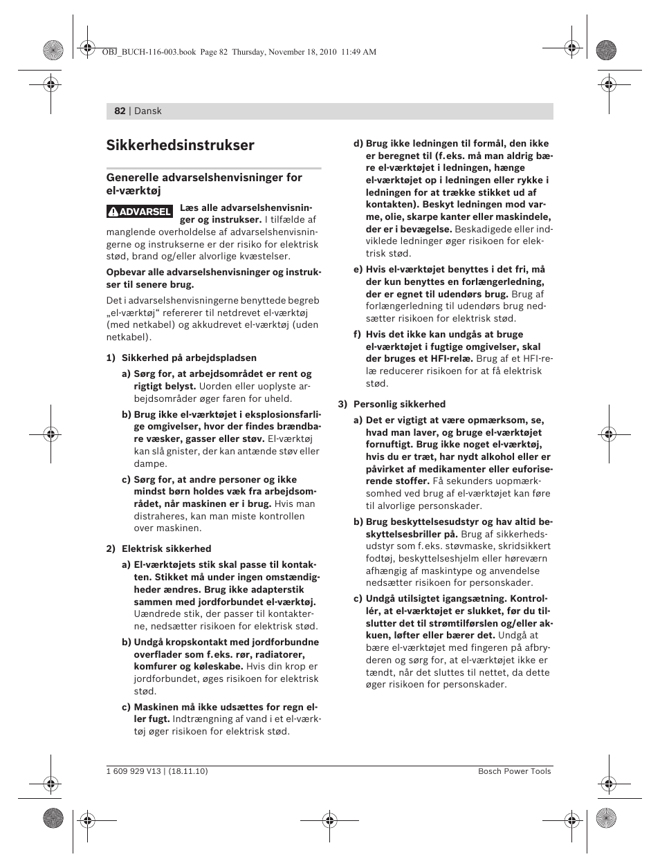 Sikkerhedsinstrukser | Bosch GDB 1600 WE Professional User Manual | Page 82 / 314