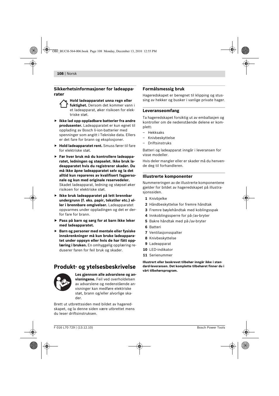 Produkt- og ytelsesbeskrivelse | Bosch AHS 52 LI User Manual | Page 108 / 297