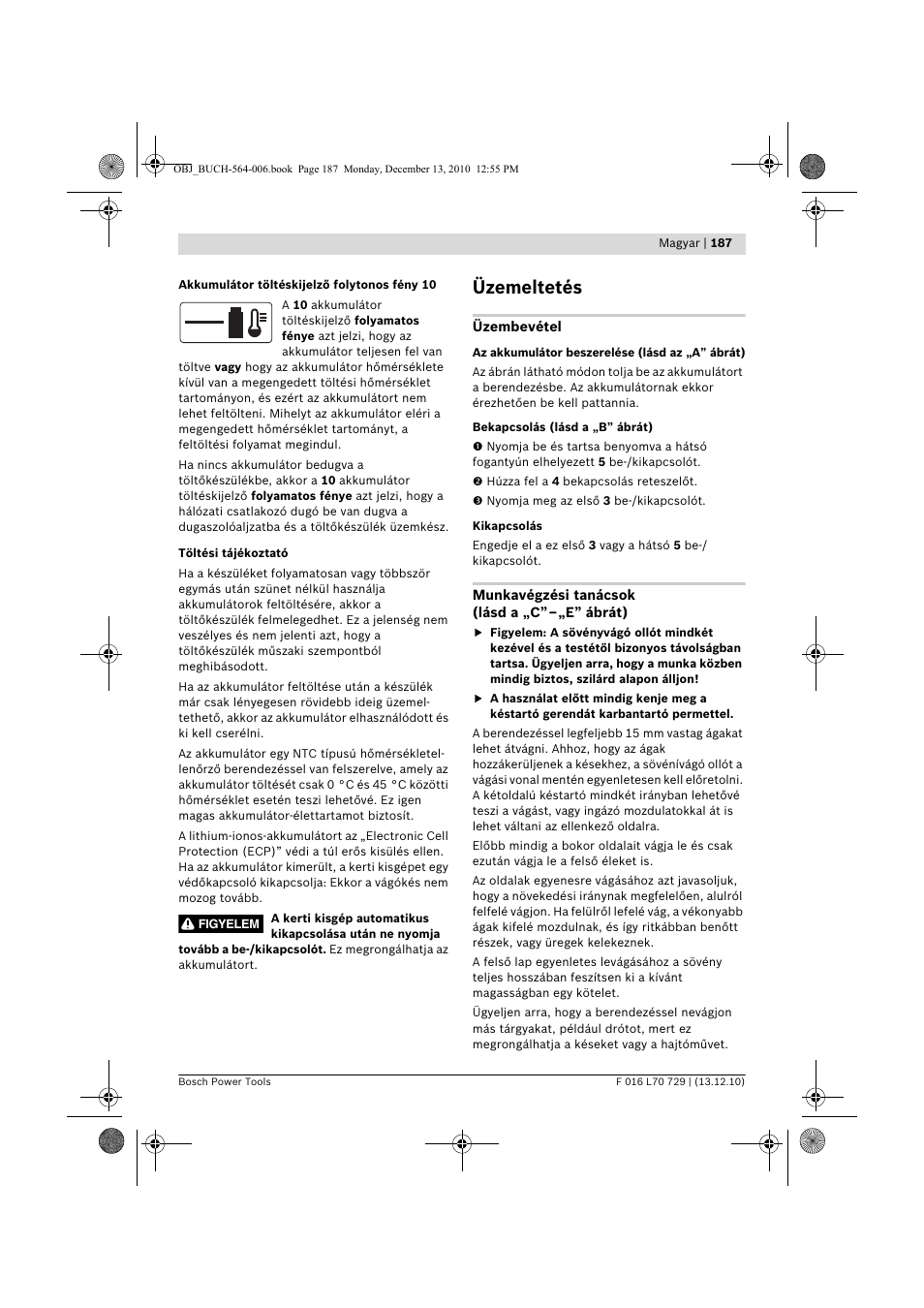 Üzemeltetés | Bosch AHS 52 LI User Manual | Page 187 / 297