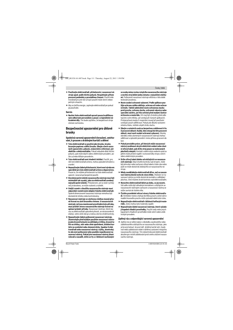 Bezpečnostní upozornění pro úhlové brusky | Bosch GWS 780 C Professional User Manual | Page 111 / 261