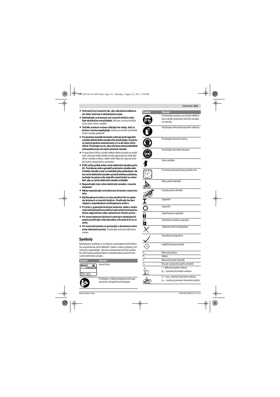 Symboly | Bosch GWS 780 C Professional User Manual | Page 121 / 261