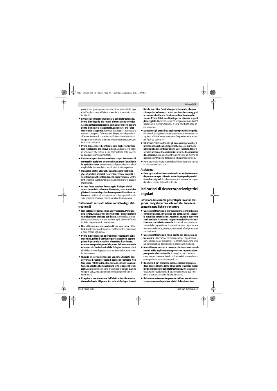Indicazioni di sicurezza per levigatrici angolari | Bosch GWS 780 C Professional User Manual | Page 43 / 261