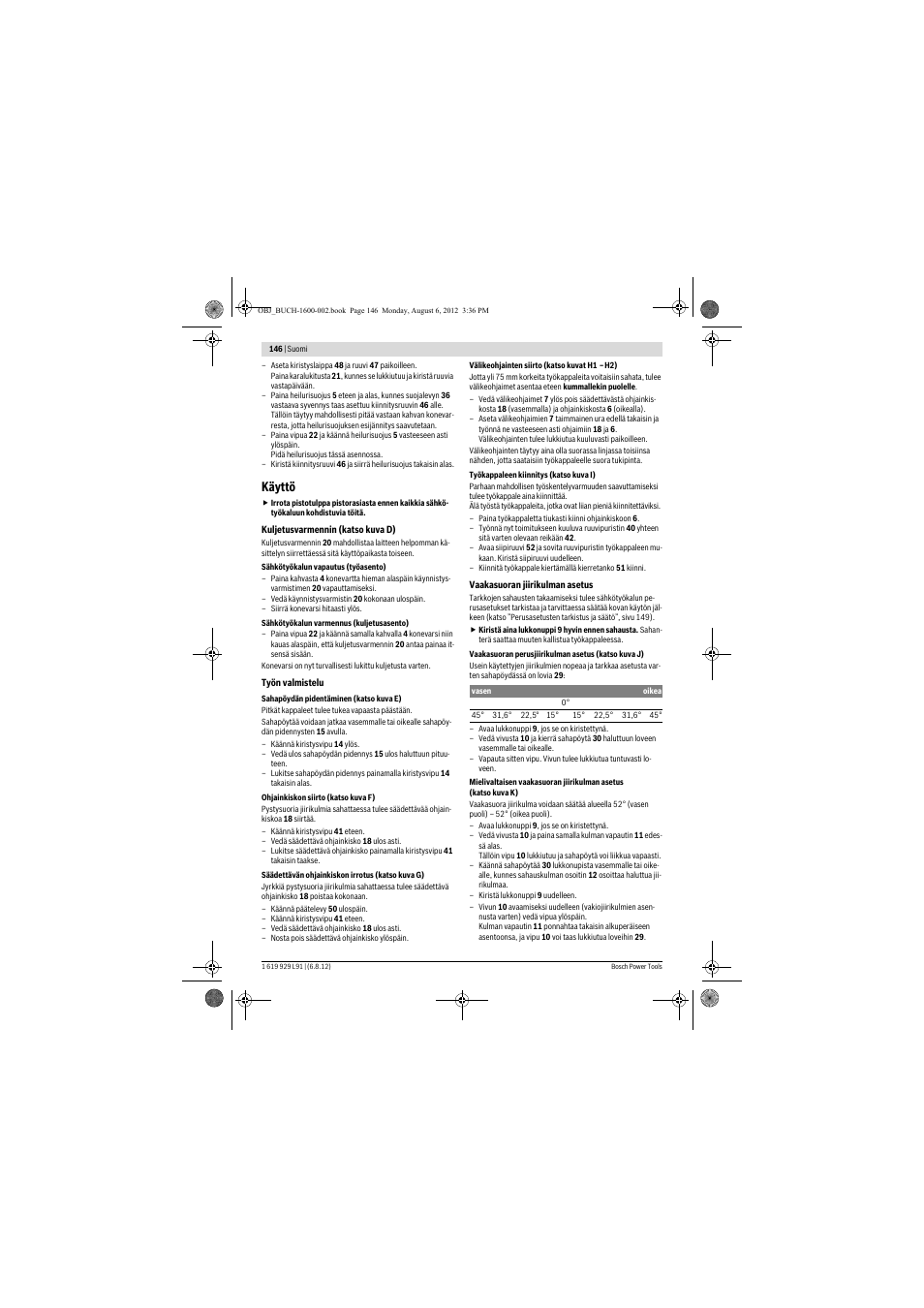 Käyttö | Bosch GCM 12 JL Professional User Manual | Page 146 / 384