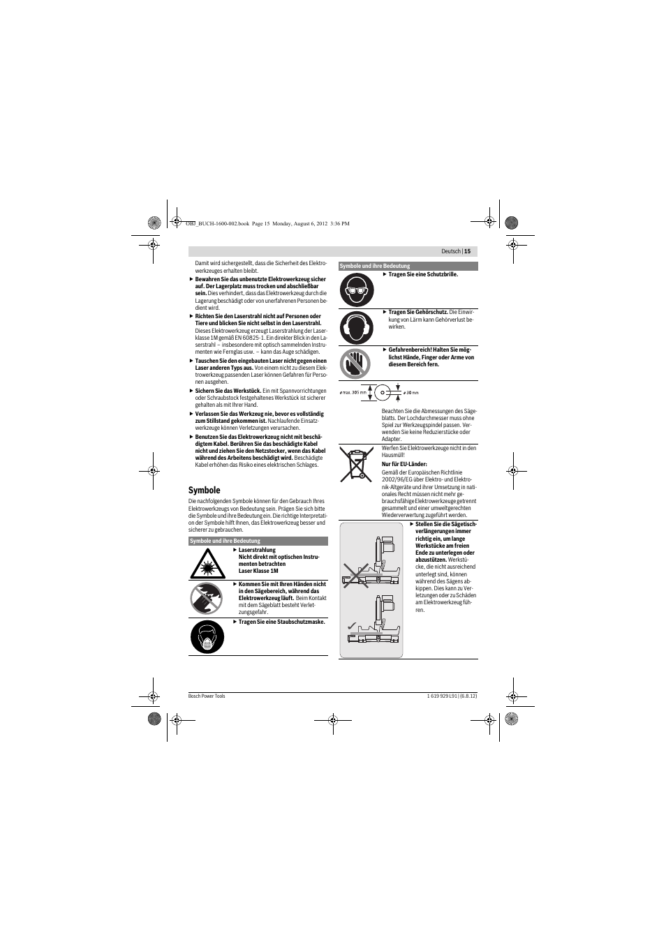 Symbole | Bosch GCM 12 JL Professional User Manual | Page 15 / 384