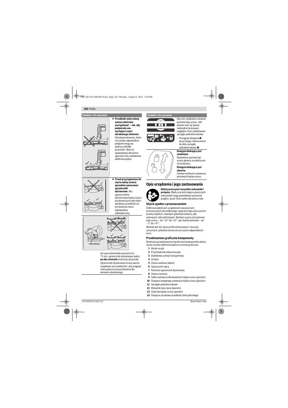 Opis urządzenia i jego zastosowania | Bosch GCM 12 JL Professional User Manual | Page 182 / 384