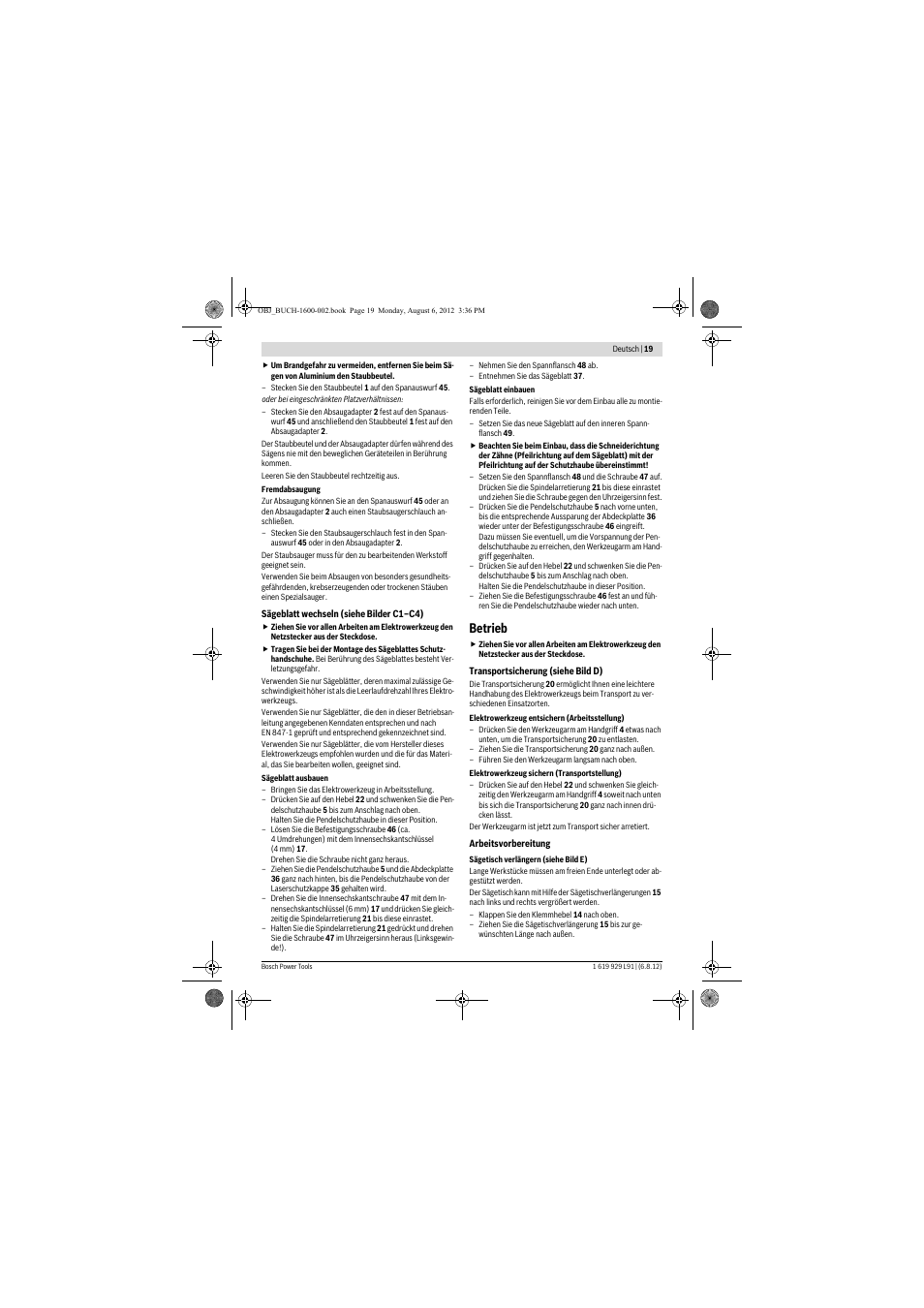 Betrieb | Bosch GCM 12 JL Professional User Manual | Page 19 / 384