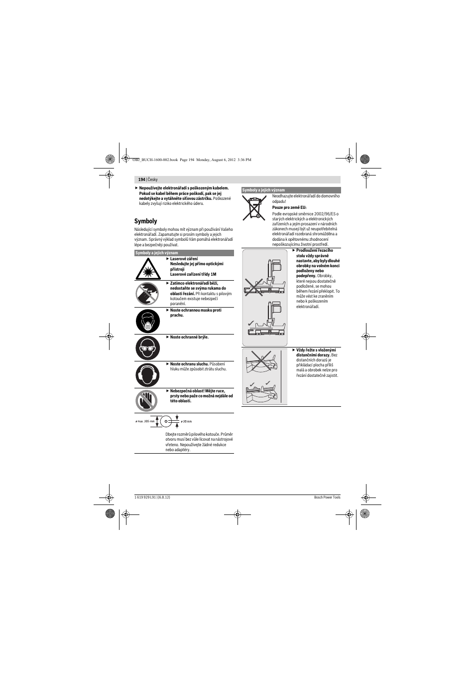Symboly | Bosch GCM 12 JL Professional User Manual | Page 194 / 384