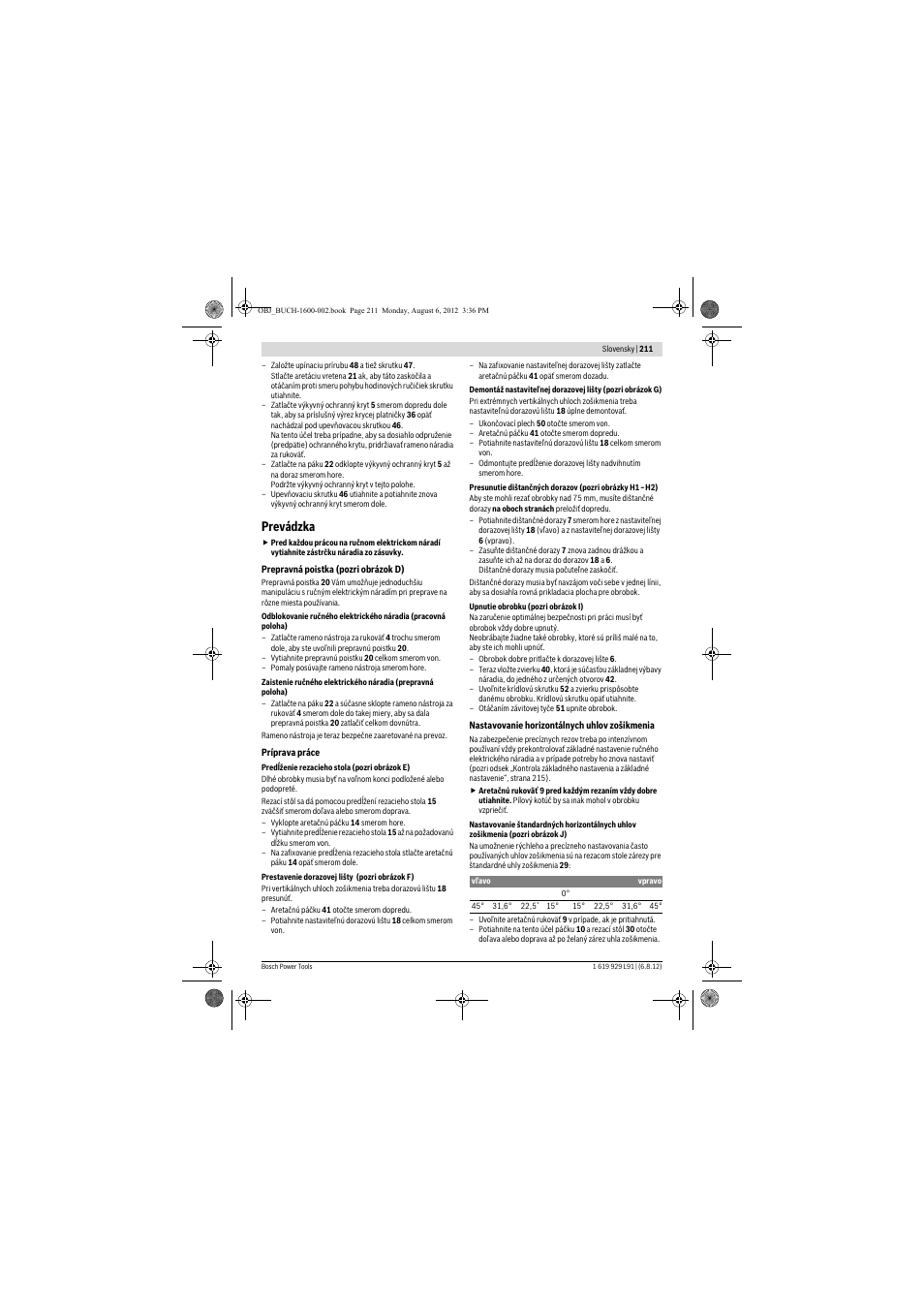 Prevádzka | Bosch GCM 12 JL Professional User Manual | Page 211 / 384