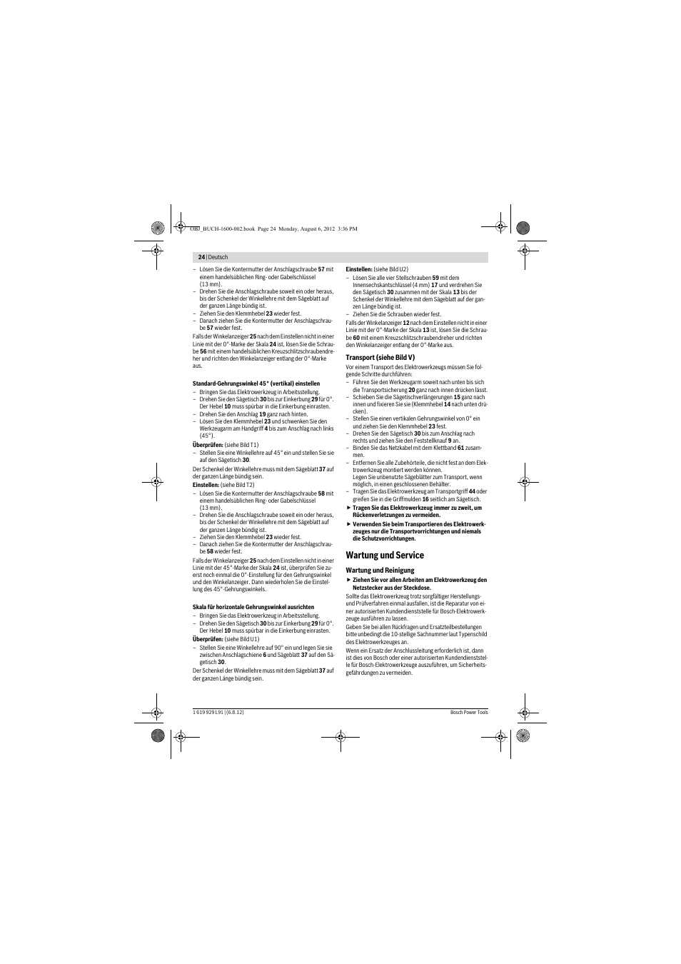 Wartung und service | Bosch GCM 12 JL Professional User Manual | Page 24 / 384