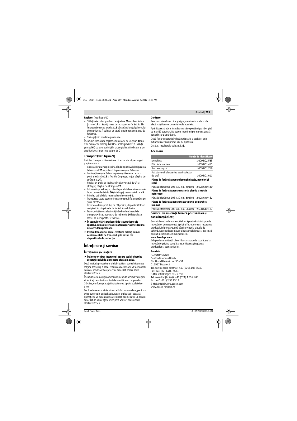 Întreţinere şi service | Bosch GCM 12 JL Professional User Manual | Page 269 / 384