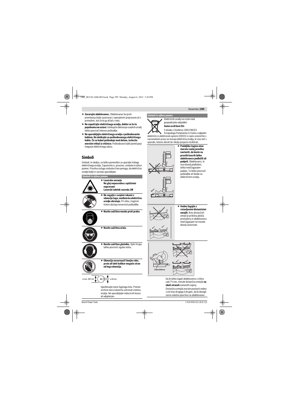 Simboli | Bosch GCM 12 JL Professional User Manual | Page 299 / 384