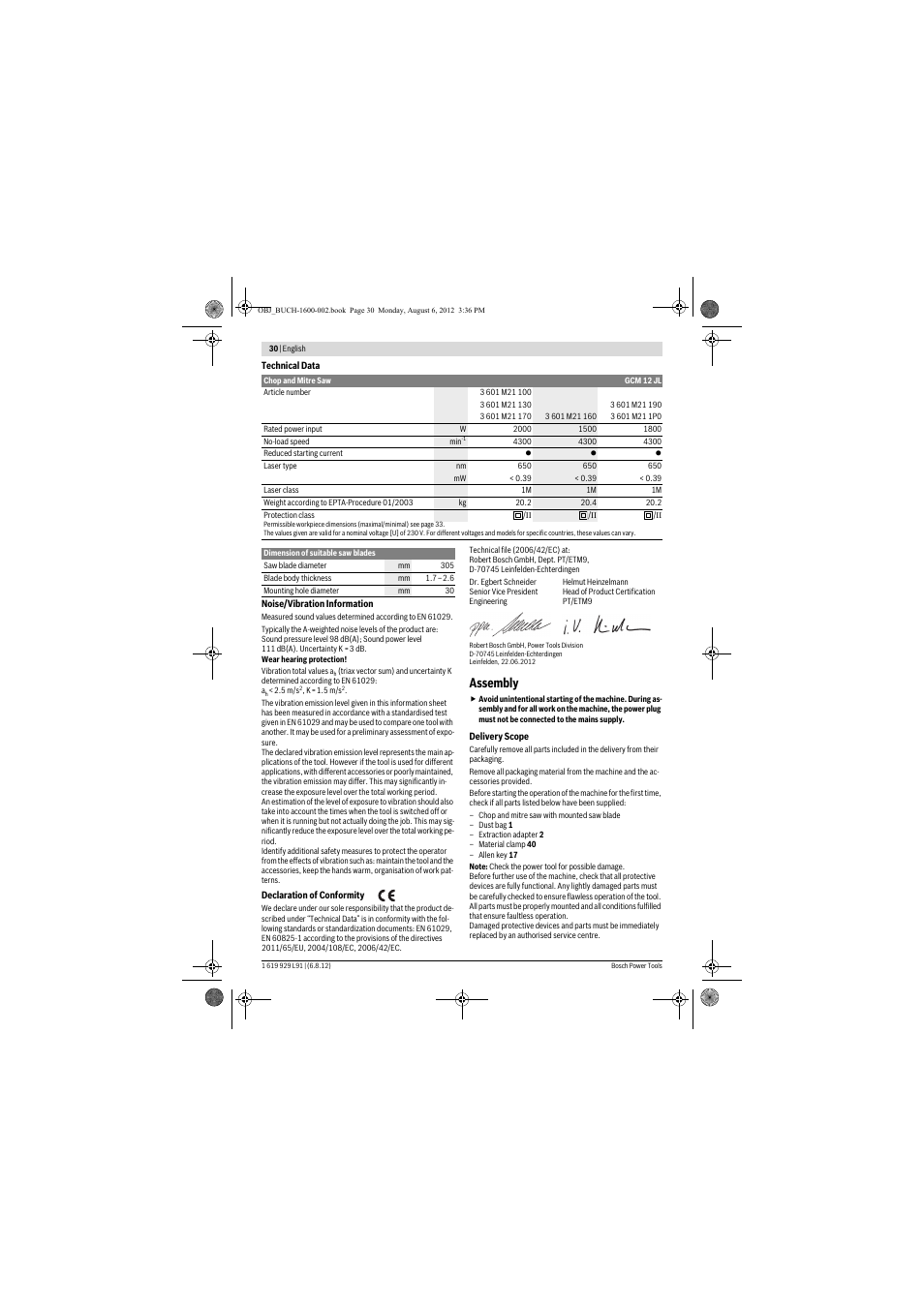 Assembly | Bosch GCM 12 JL Professional User Manual | Page 30 / 384