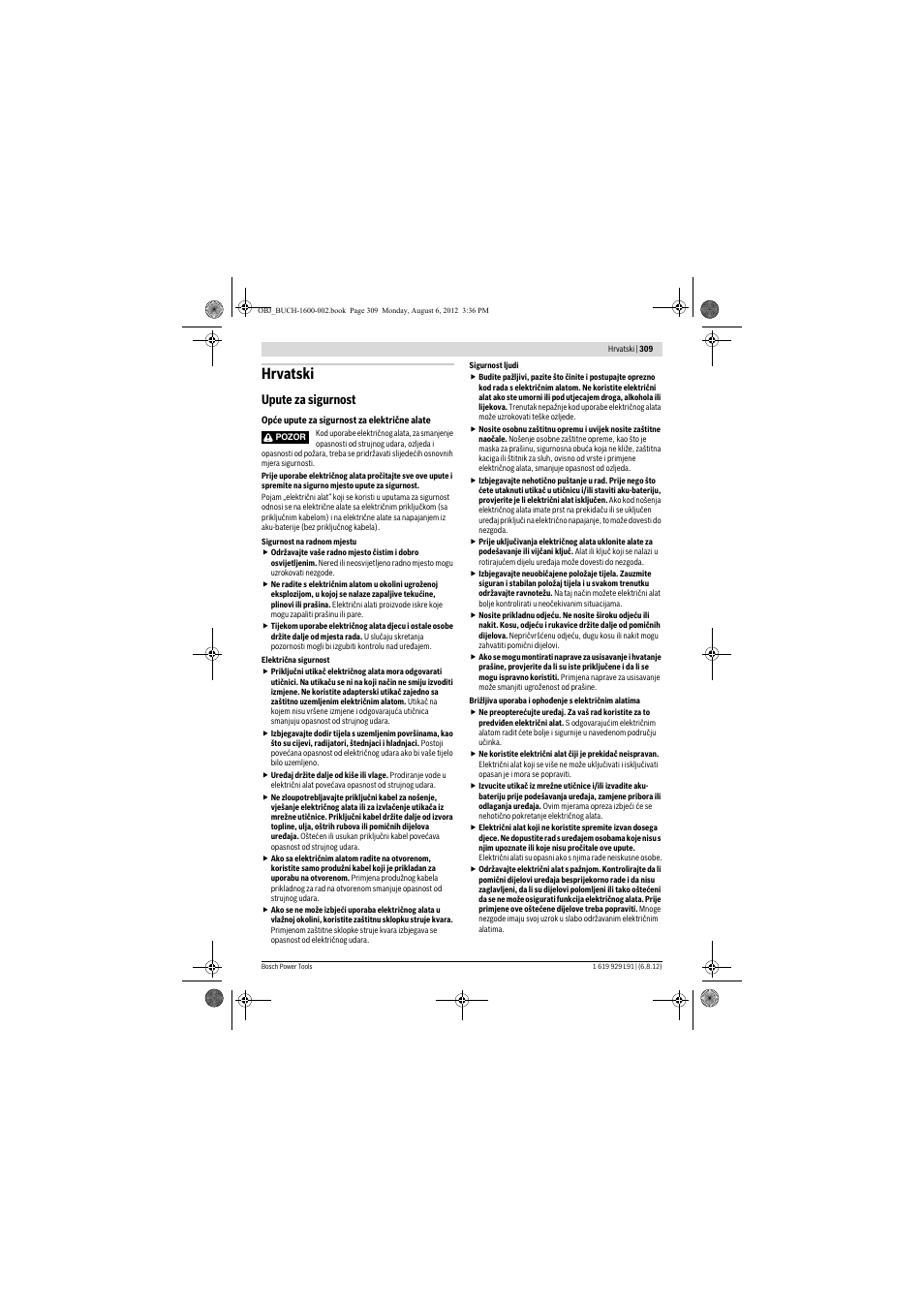 Hrvatski, Upute za sigurnost | Bosch GCM 12 JL Professional User Manual | Page 309 / 384