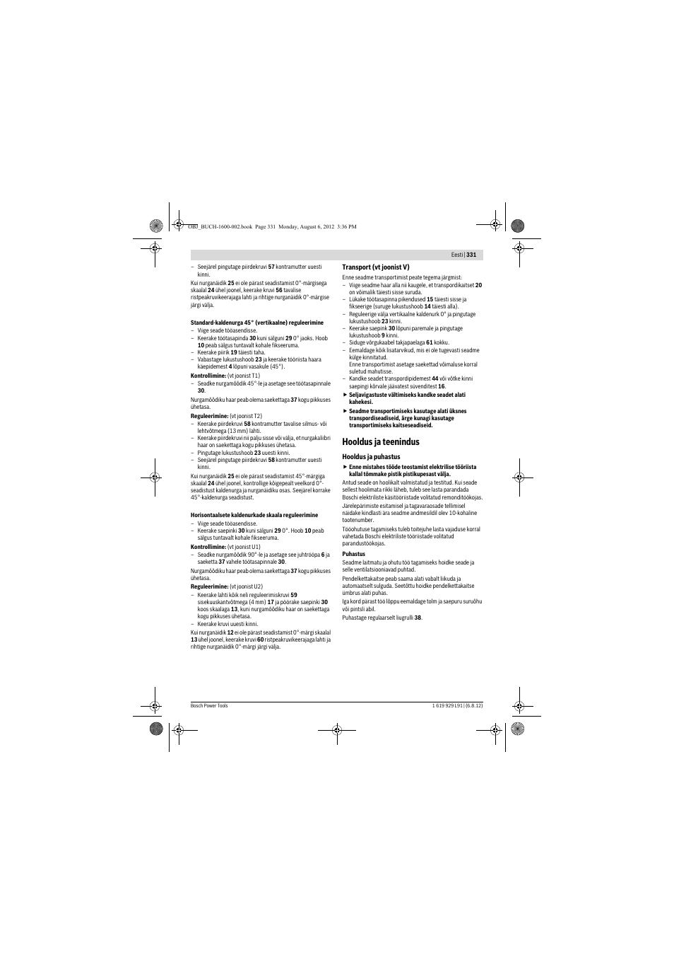 Hooldus ja teenindus | Bosch GCM 12 JL Professional User Manual | Page 331 / 384