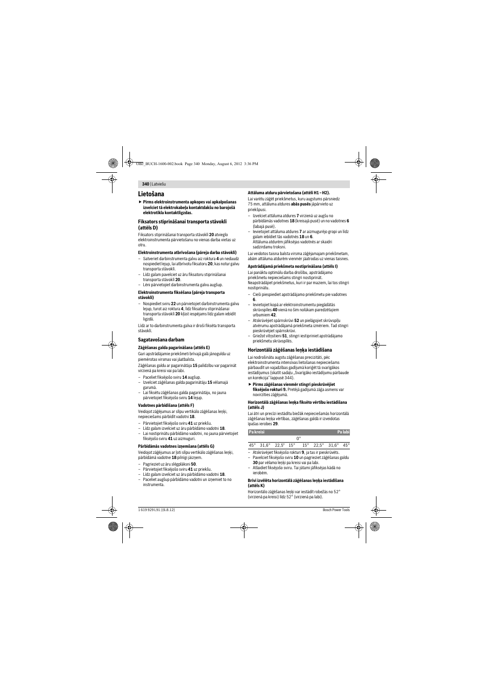 Lietošana | Bosch GCM 12 JL Professional User Manual | Page 340 / 384