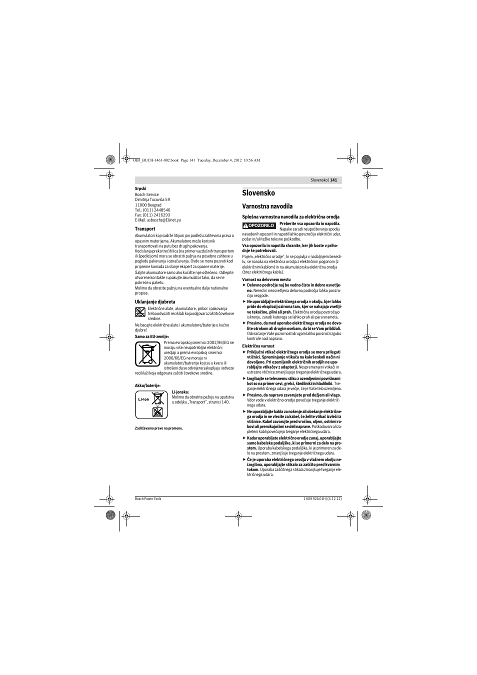 Slovensko, Varnostna navodila | Bosch GGS 18 V-LI Professional User Manual | Page 141 / 189