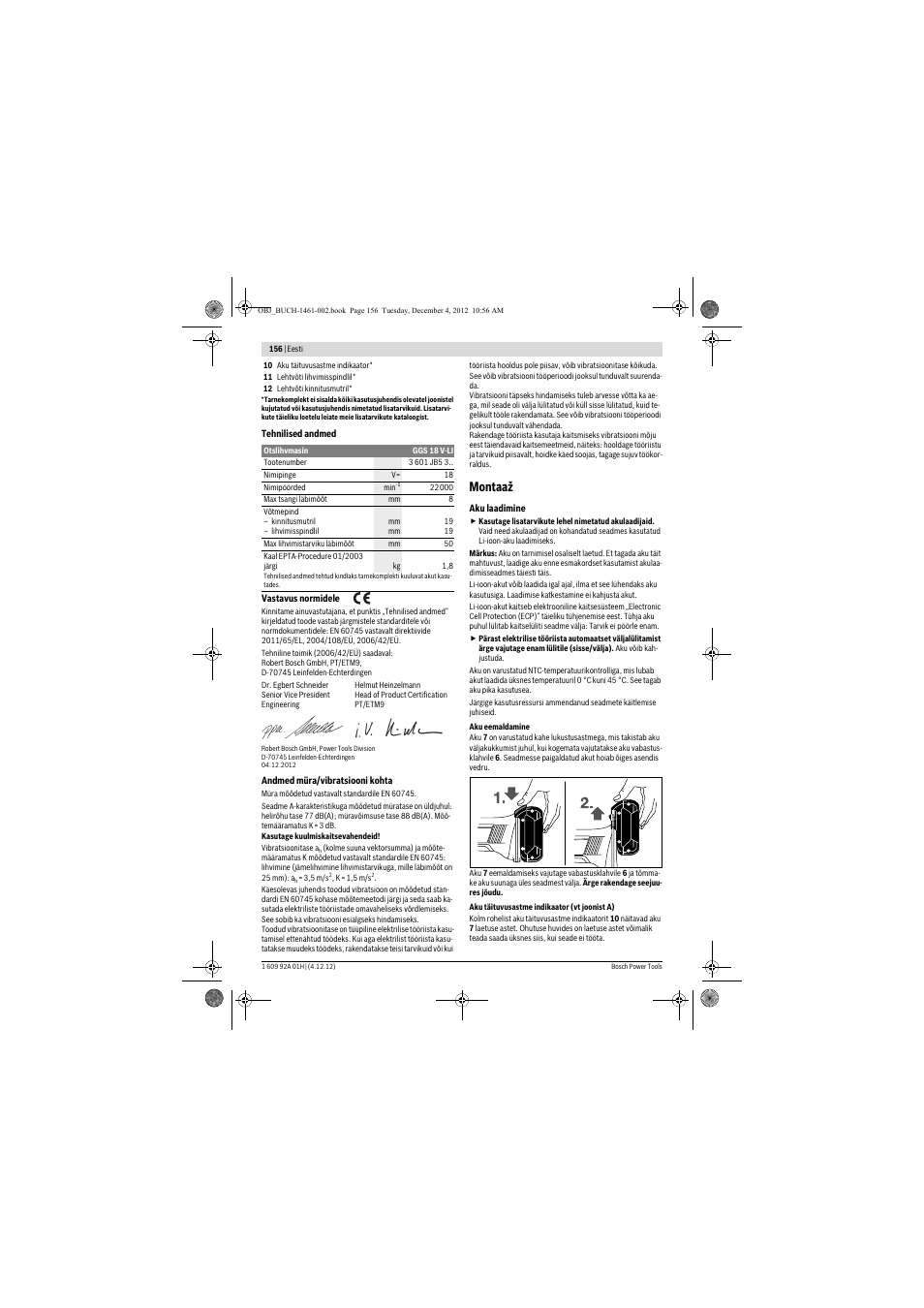 Montaaž | Bosch GGS 18 V-LI Professional User Manual | Page 156 / 189