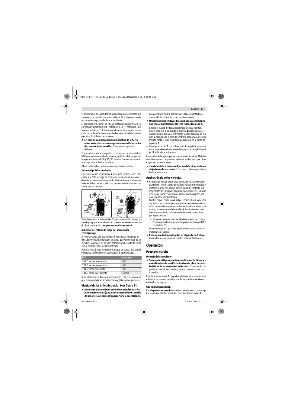 Operación | Bosch GGS 18 V-LI Professional User Manual | Page 27 / 189