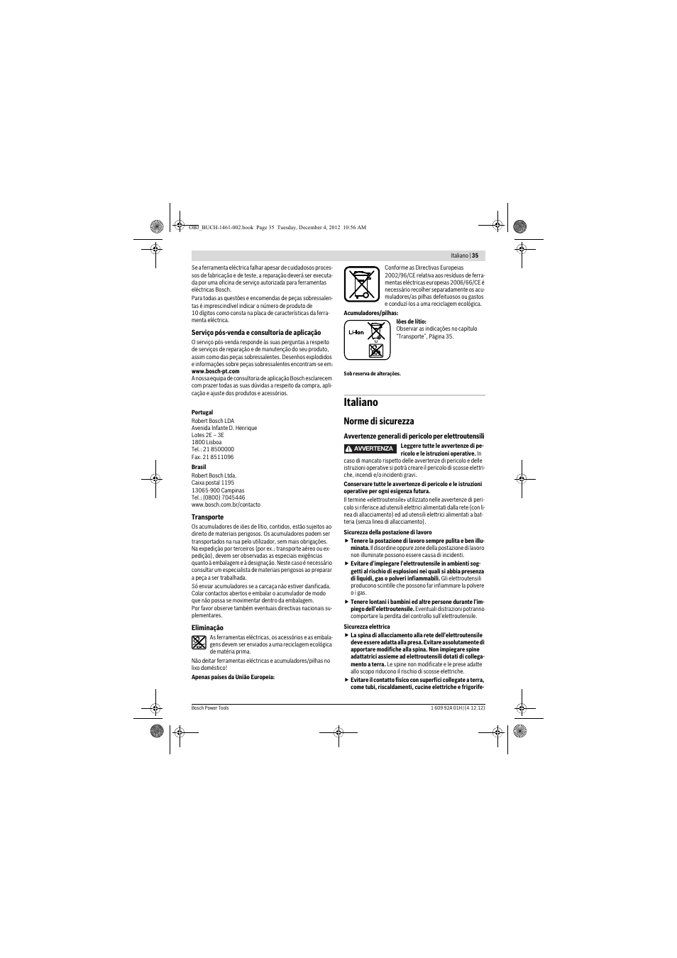 Italiano, Norme di sicurezza | Bosch GGS 18 V-LI Professional User Manual | Page 35 / 189