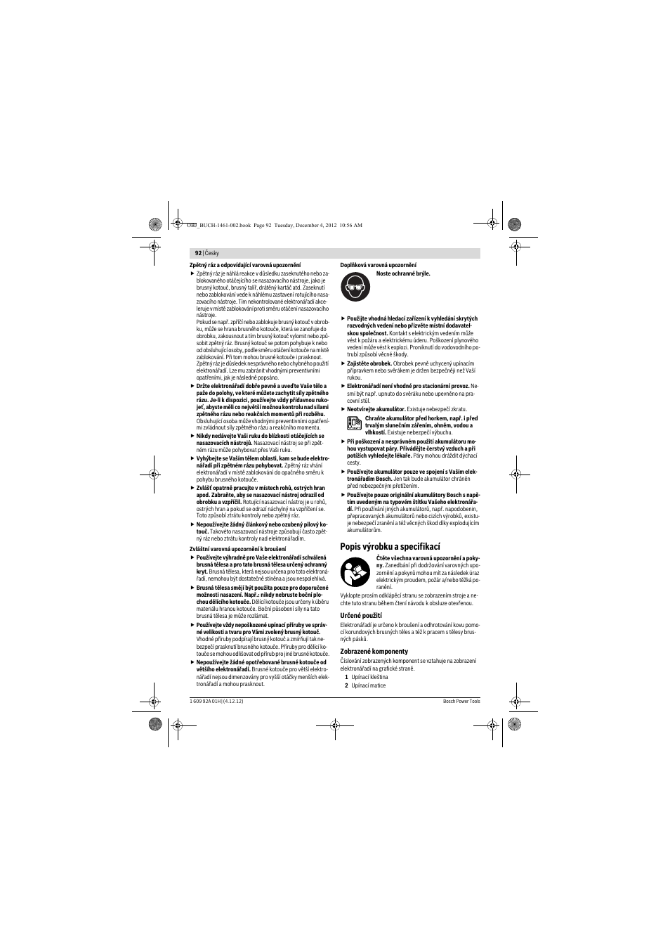 Popis výrobku a specifikací | Bosch GGS 18 V-LI Professional User Manual | Page 92 / 189
