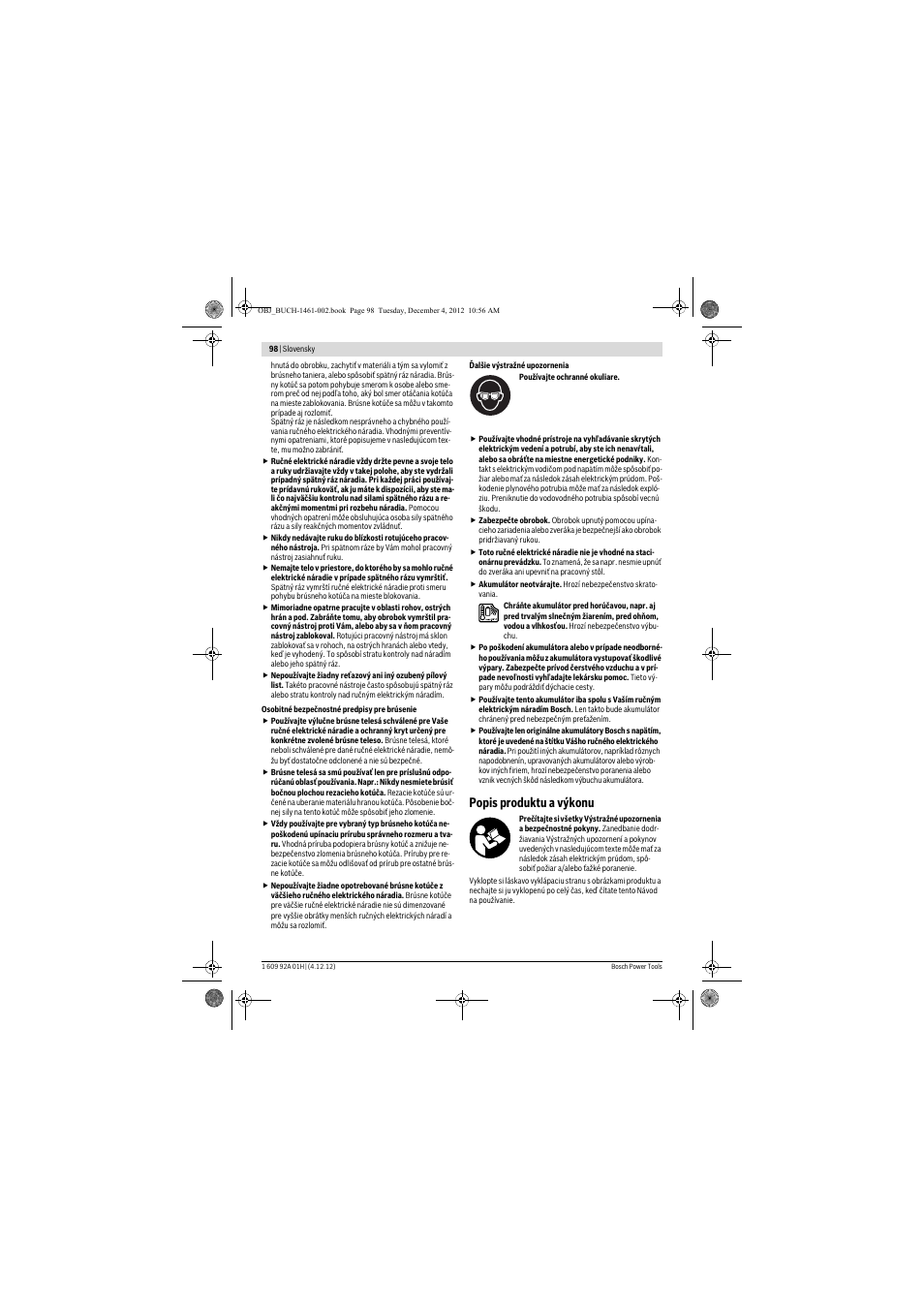 Popis produktu a výkonu | Bosch GGS 18 V-LI Professional User Manual | Page 98 / 189