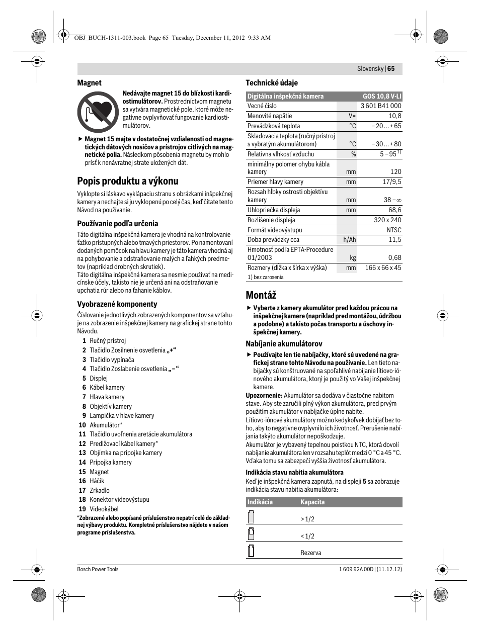 Popis produktu a výkonu, Montáž | Bosch GOS 10,8 V-LI Professional User Manual | Page 65 / 117