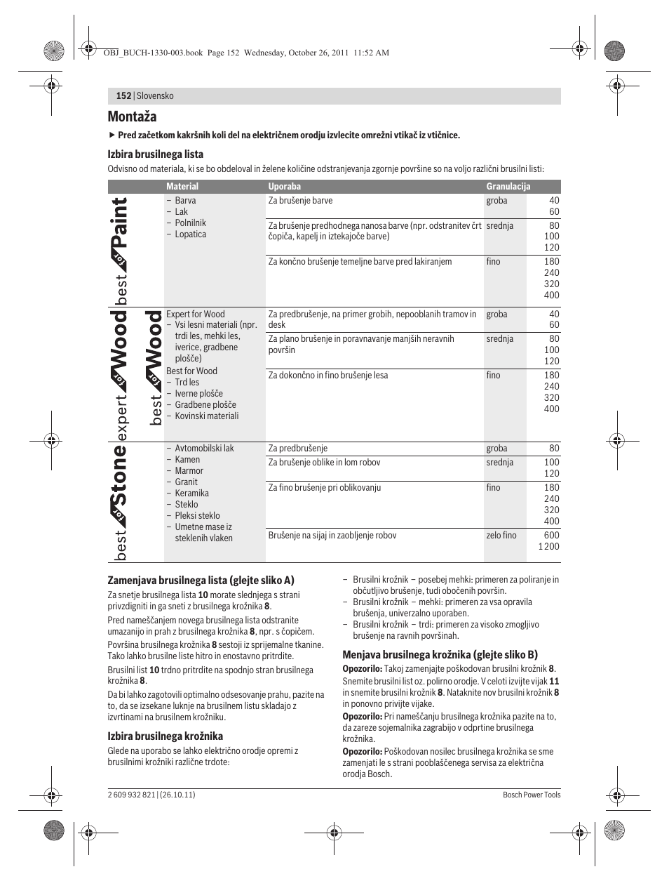 Montaža | Bosch GEX 125-150 AVE Professional User Manual | Page 152 / 194
