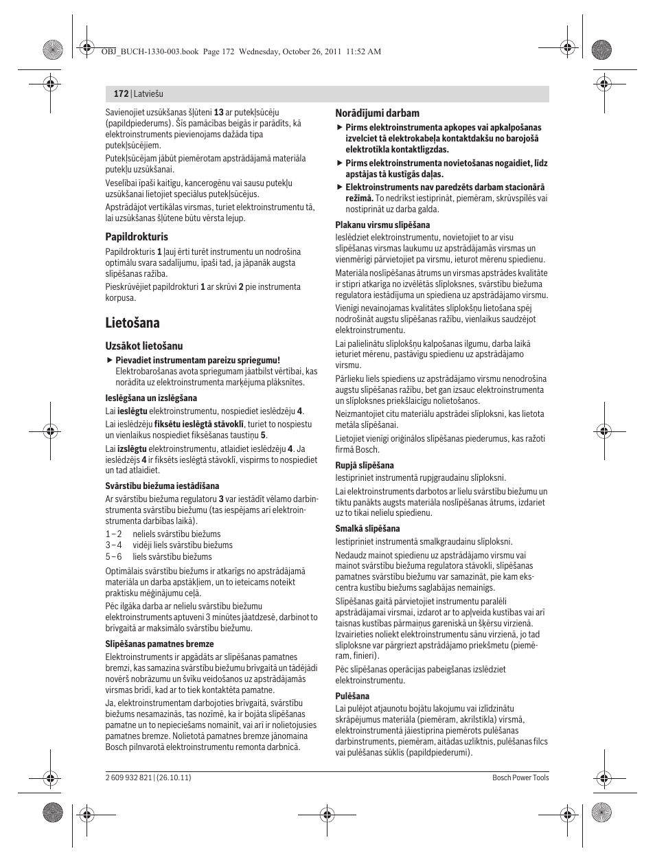 Lietošana | Bosch GEX 125-150 AVE Professional User Manual | Page 172 / 194