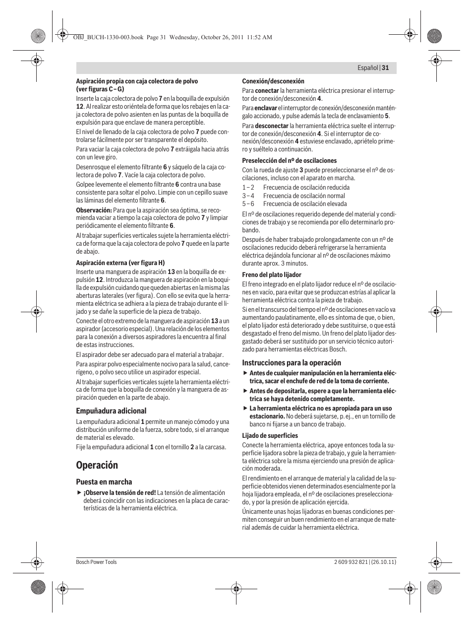 Operación | Bosch GEX 125-150 AVE Professional User Manual | Page 31 / 194