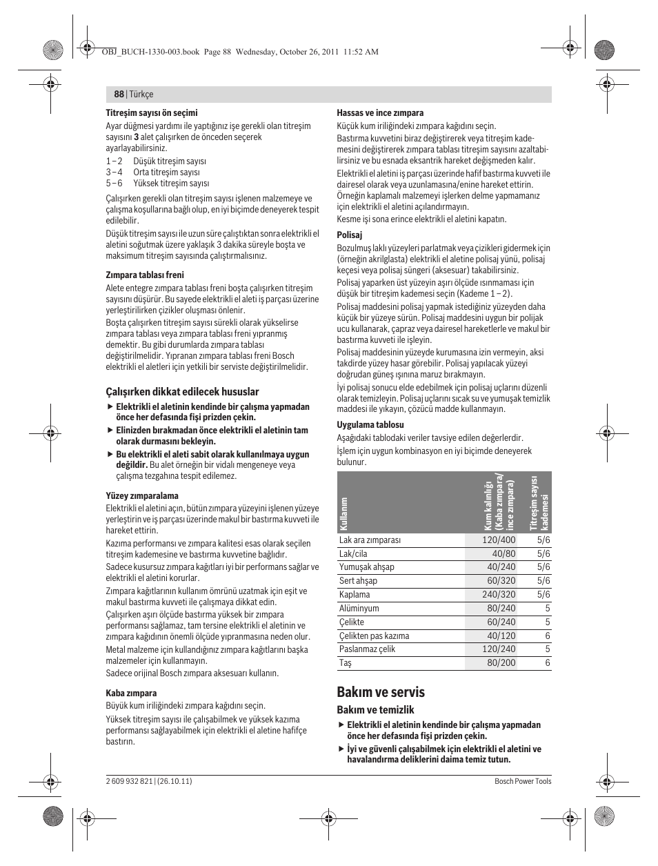 Bak m ve servis | Bosch GEX 125-150 AVE Professional User Manual | Page 88 / 194