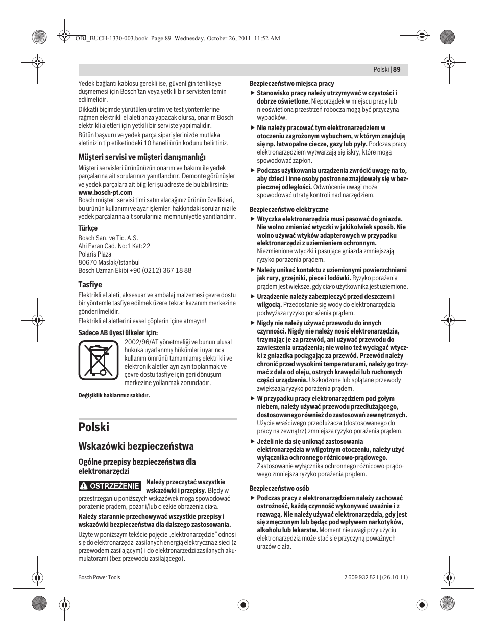 Polski, Wskazówki bezpieczeństwa | Bosch GEX 125-150 AVE Professional User Manual | Page 89 / 194