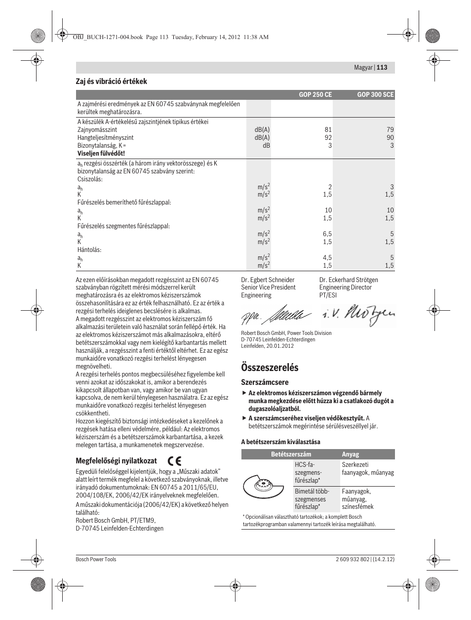 Összeszerelés | Bosch GOP 250 CE Professional User Manual | Page 113 / 199