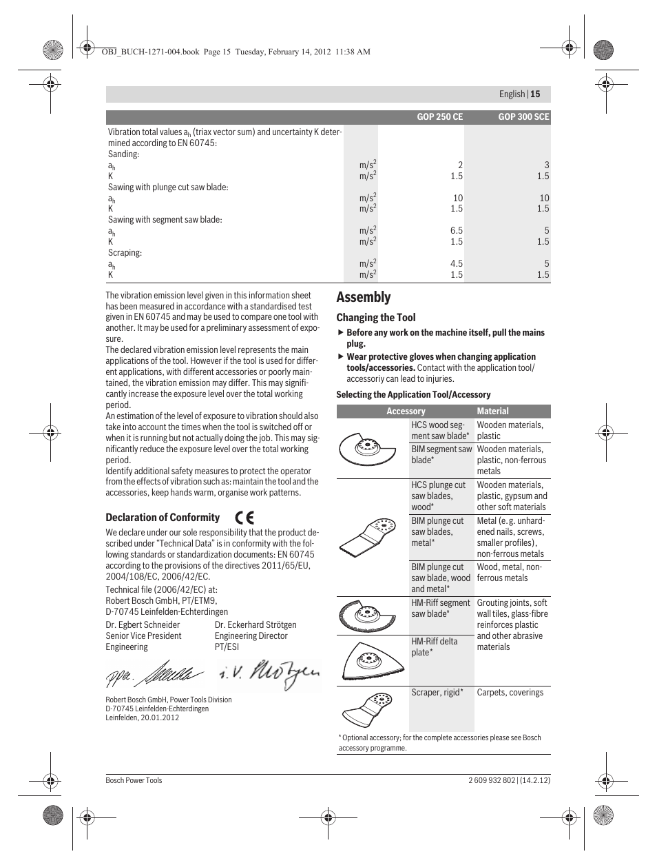 Assembly | Bosch GOP 250 CE Professional User Manual | Page 15 / 199