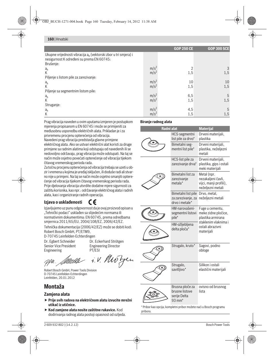 Montaža | Bosch GOP 250 CE Professional User Manual | Page 160 / 199