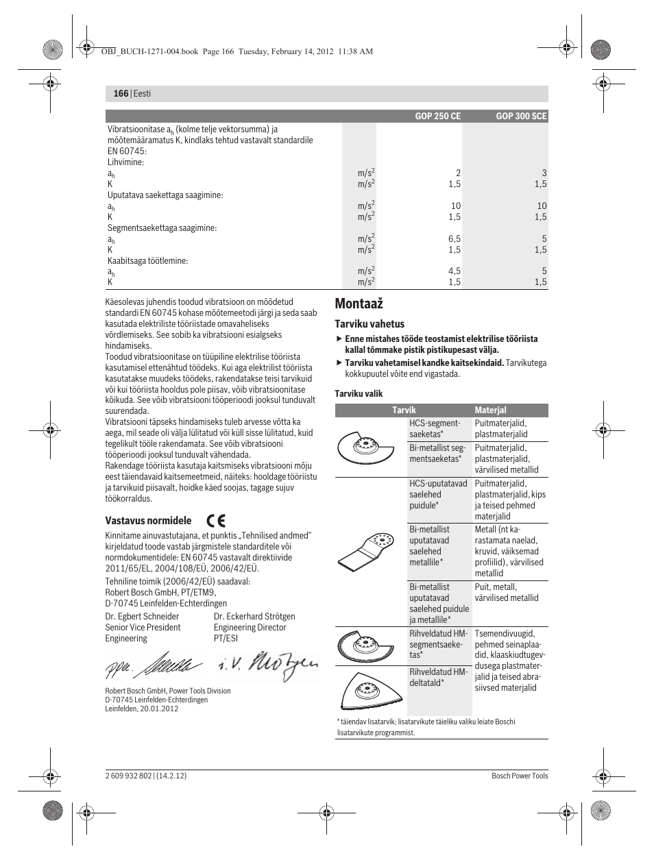 Montaaž | Bosch GOP 250 CE Professional User Manual | Page 166 / 199